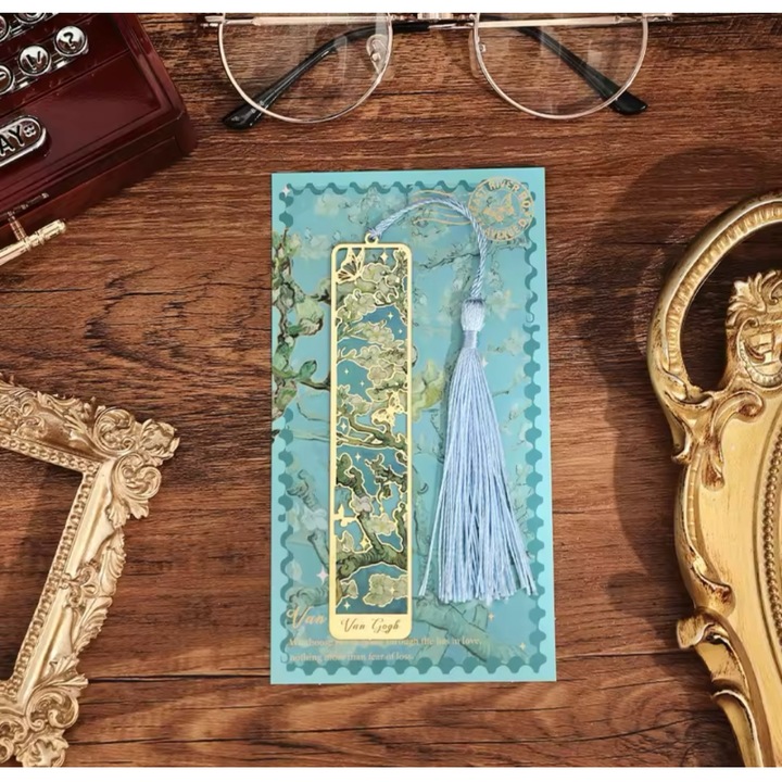 Semn de carte metalic, Van Gogh, Flori de migdal, auriu
