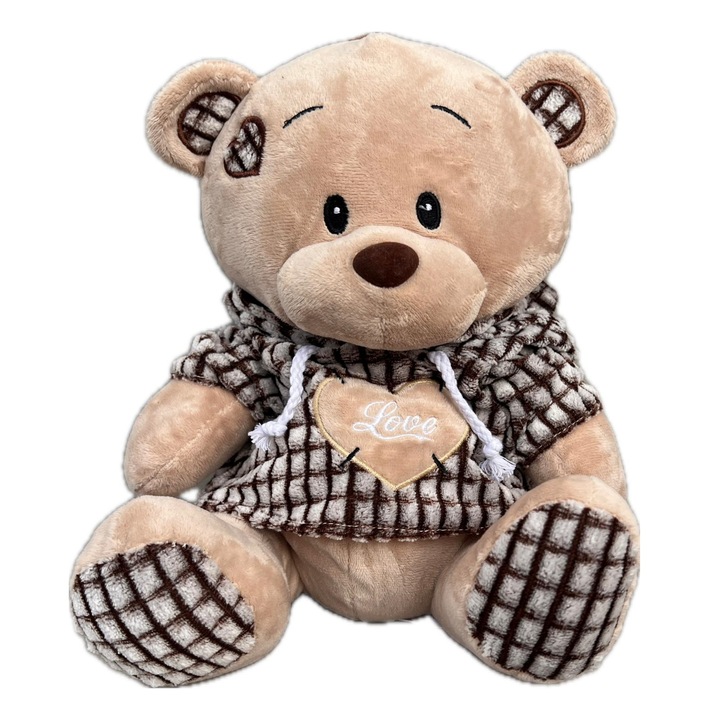 Jucarie plus, Ursulet hanorac carouri, Love, 30 cm