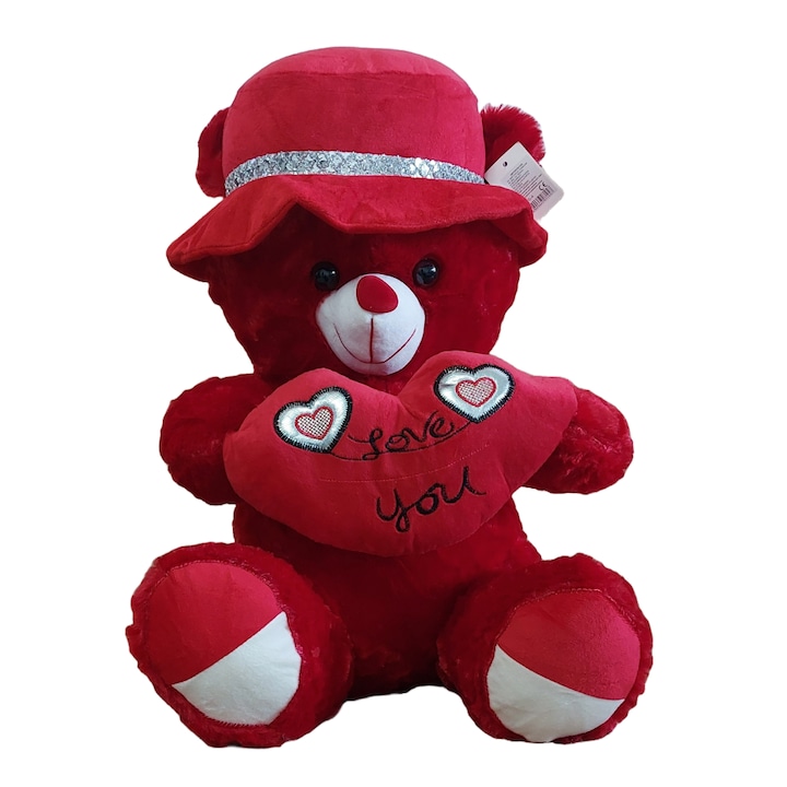 Ursulet Mare de Plus cu Inimioara si Mesaj "For You" 65 cm, UraMag, Rosu