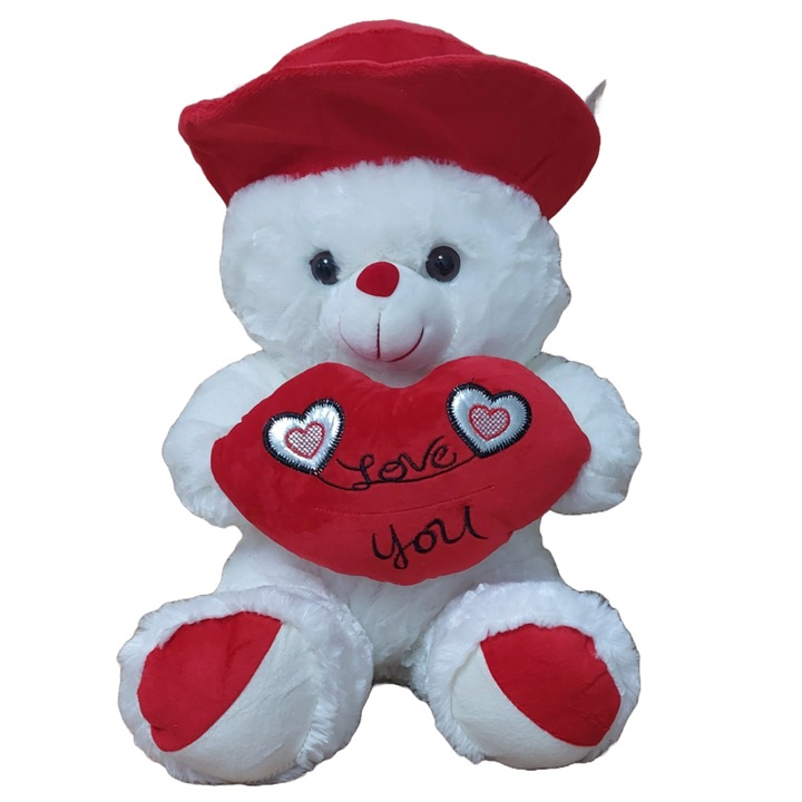 Ursulet de Plus cu Inimioara si Mesaj "For You" 50 cm, UraMag, Rosu/Alb