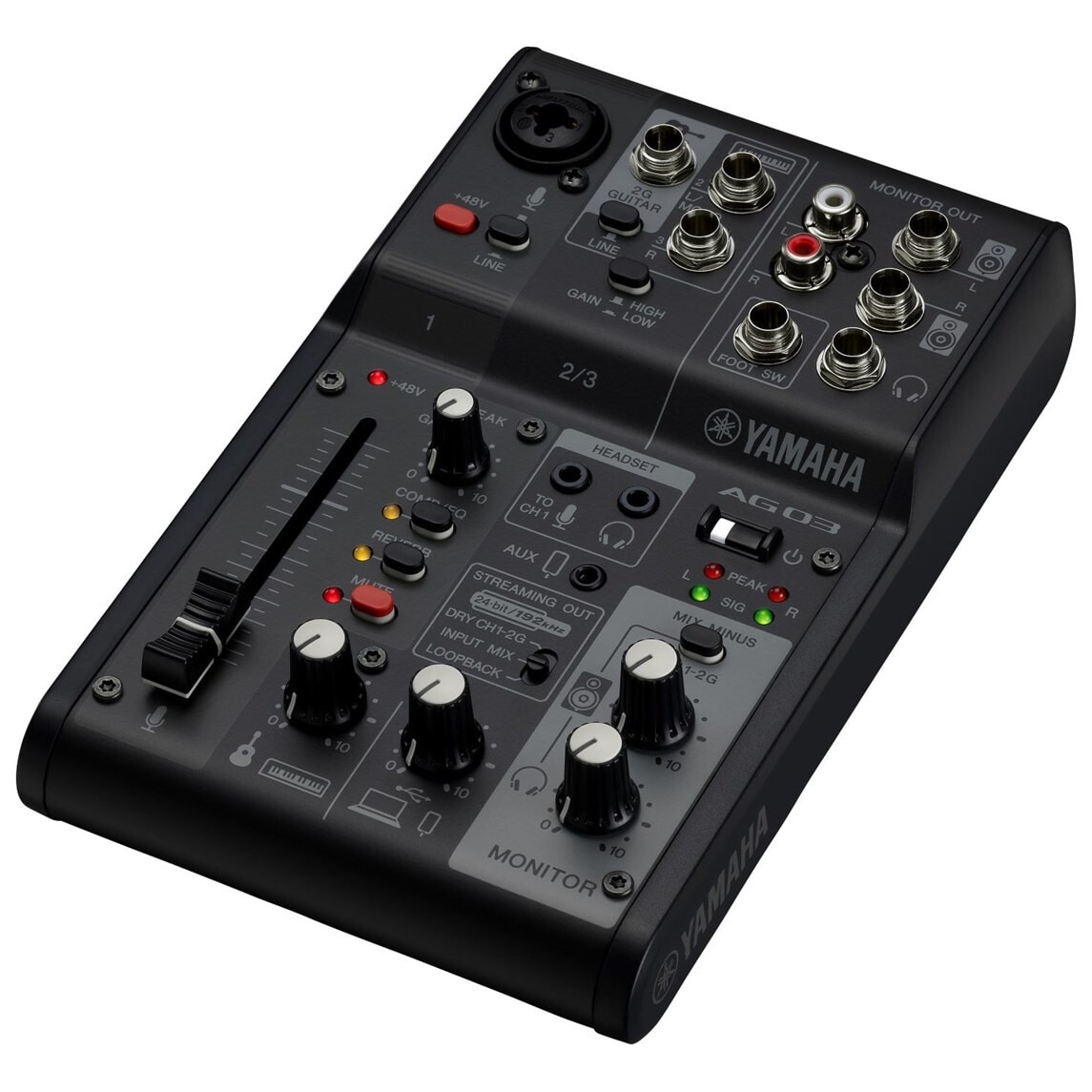 Mixer audio, Yamaha, AG03 MK2, 3 canale, USB, negru, 126x201x63mm