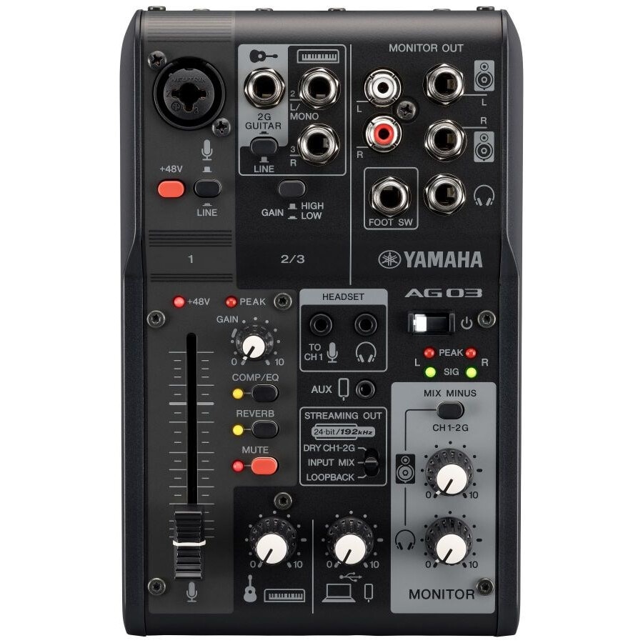 Mixer audio, Yamaha, AG03 MK2, 3 canale, USB, negru, 126x201x63mm
