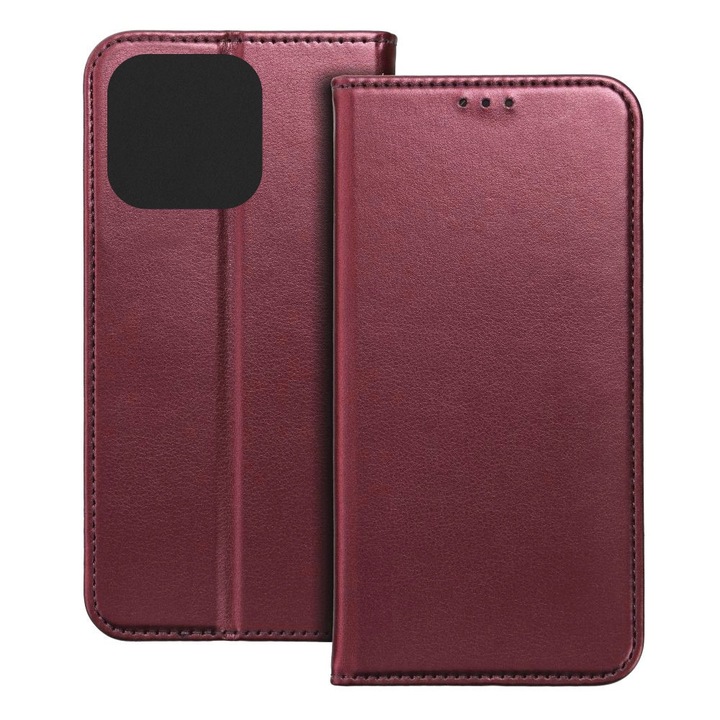 Husa pentru Apple iPhone 14 Pro, Piele ecologica, Premium PU Leather Book, Buzunar card, Inchidere magnetica, Functie stand / suport, Decupaj difuzor apeluri, Acoperire completa 360 de grade, Protectie fata-spate, Tip carte, Visiniu