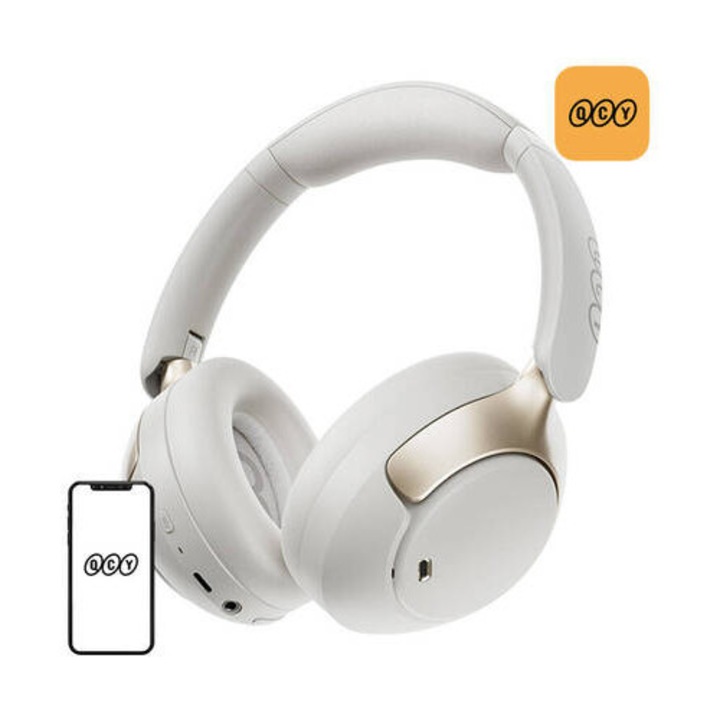 Casti audio QCY H3 Pro ANC, Bluetooth 5.4, Driverere 40 mm, Autonomie 40h, 550mAh, Alb