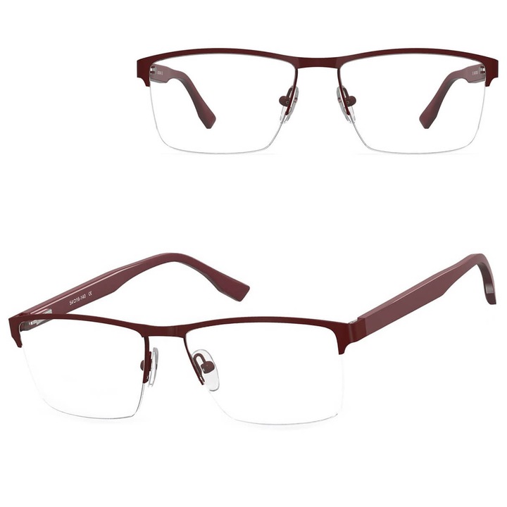 Rame ochelari Sunoptic 877D, bordo, cu schimbare lentile, set cu etui și ștergător, 12,8x3,9cm