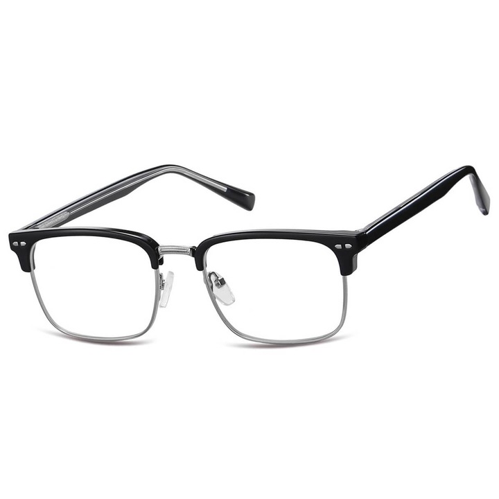 Ochelari cu semirama, dreptunghiulare, rame de prescriptie, 878A, negru/argintiu