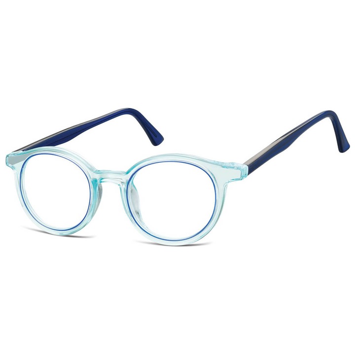 Ochelari de vedere unisex, Sunoptic, transparenti, albastre, polimer TR90, set cu etui si stergator