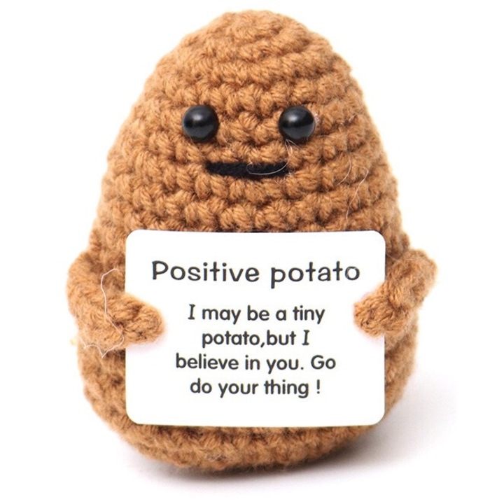 Kötött kabala, burgonya modell, Positive Potato, motivációs üzenet, 7 cm