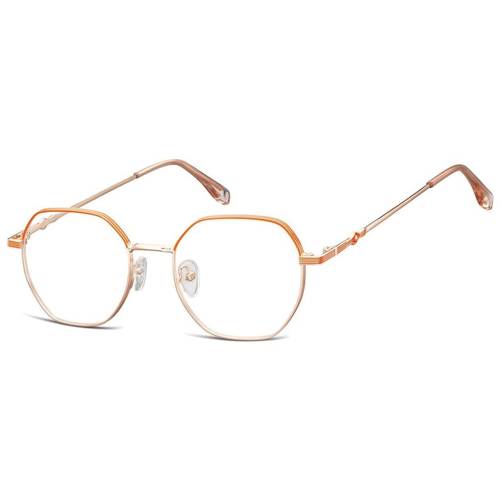 Rama ochelari dama Sunoptic 905E, hexagonale, metalice, roz-gold, set cu etui si laveta