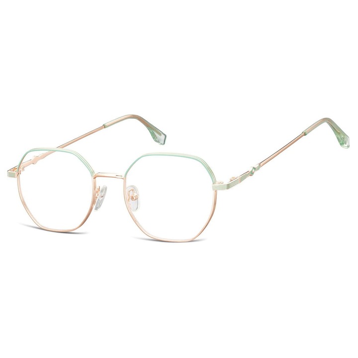 Rame corective pentru femei, Sunoptic, model 905, sesciocat, roz auriu + verde, 13.6x4.8cm, set cu etui si stergator