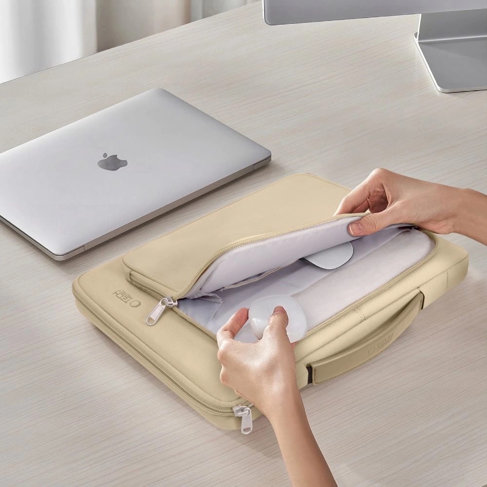 Geanta laptop Tech-Protect Basic Bag, 15-16 inci, bej de desert, dimensiuni 410x280x40mm