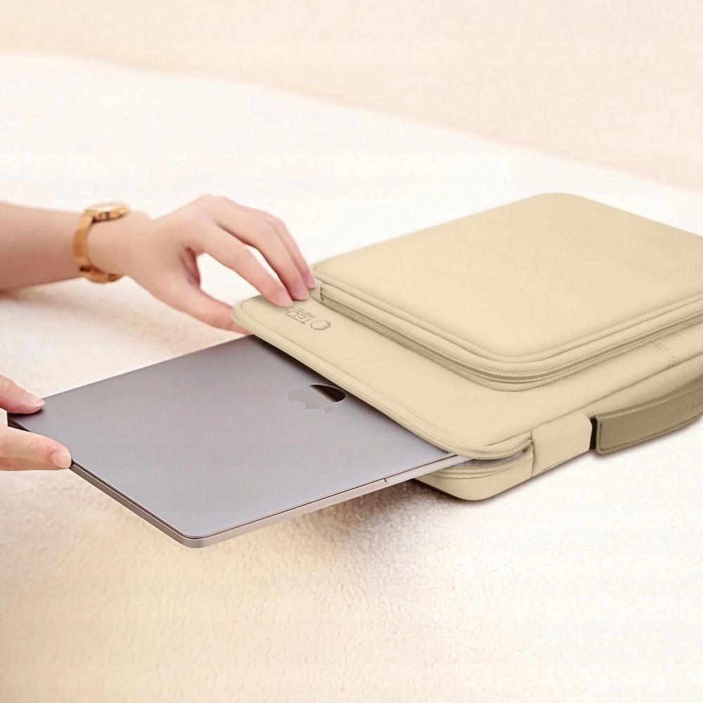 Geanta laptop Tech-Protect Basic Bag, 15-16 inci, bej de desert, dimensiuni 410x280x40mm