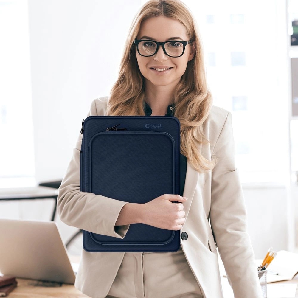 Geanta laptop Tech-Protect Basic Bag, 15-16 inci, albastru marin, dimensiuni 410x280x40mm, set 1 husa