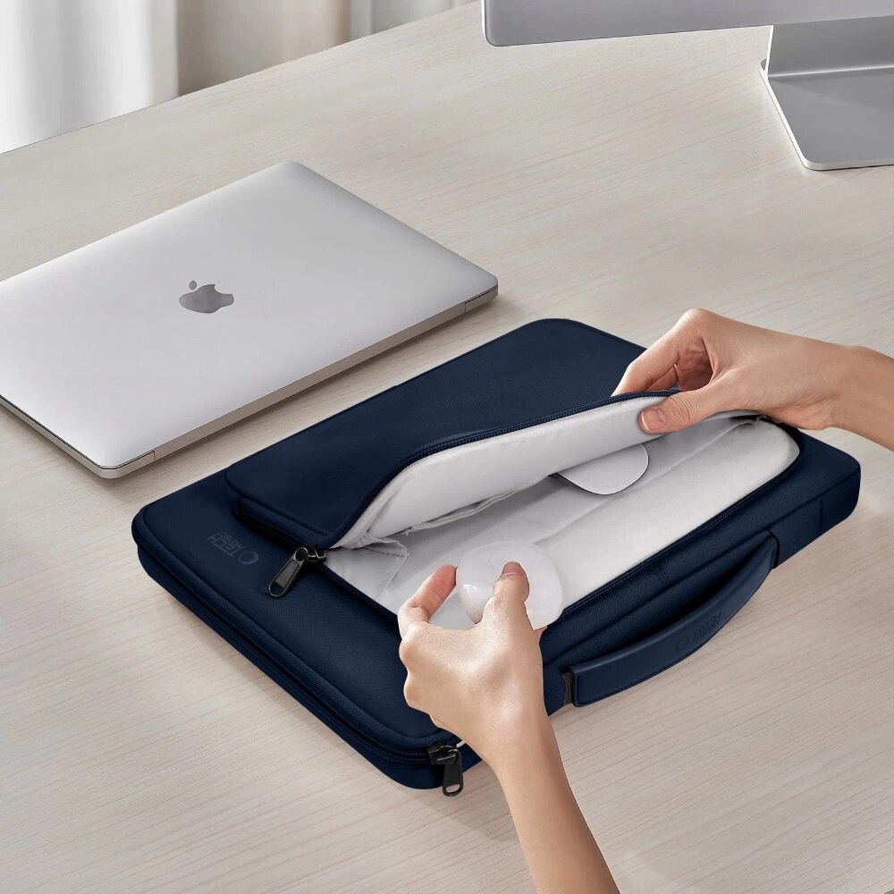 Geanta laptop Tech-Protect Basic Bag, 15-16 inci, albastru marin, dimensiuni 410x280x40mm, set 1 husa