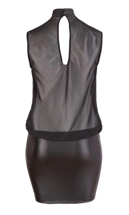 Női szexi miniruha, Cottelli, poliészter/elasztán, átlátszó felsőrész, átlátszatlan szoknya, fekete, 3XL INTL