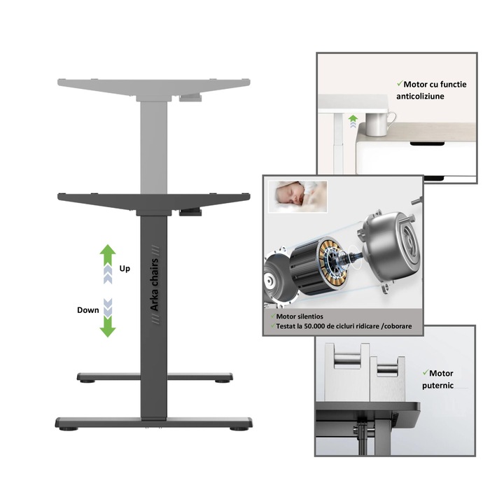 Електрическа рамка за бюро, 3 памети за височина, система против сблъсък, Arka Chairs ST27 РАЗТЕГАТЕЛНА 93-120см, LED екран, устойчивост 70кг, височина 72-115 см, бял