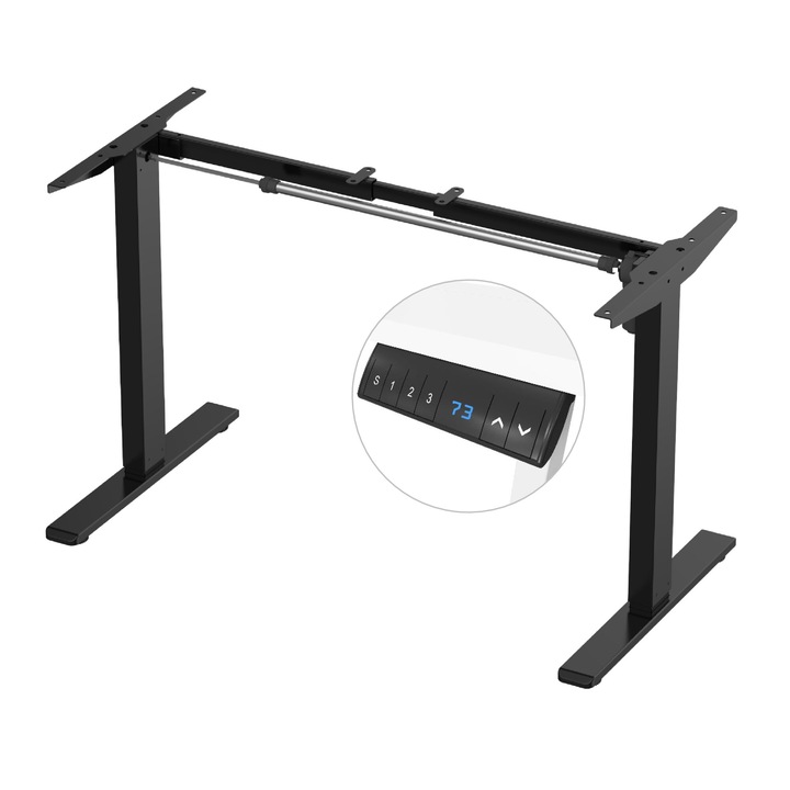 Cadru electric pentru birou, 3 memorii inaltime, sistem anti coliziune, Arka Chairs ST27 EXTENSIBIL 93-120cm, ecran LED, rezistenta 70Kg, inaltime 71-120 cm, negru