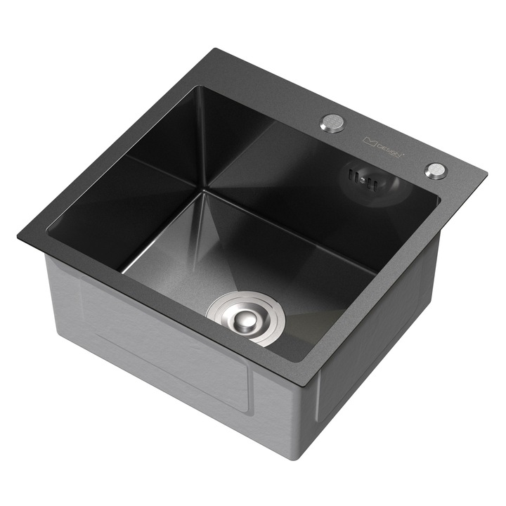 Chiuveta de bucatarie din otel inoxidabil ML-Design, 45x45x20 cm, antracit, cu set de scurgere inclus, incorporat