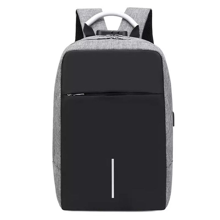 Rucsac cu cifru si port USB, impermeabil, Gonga® Gri