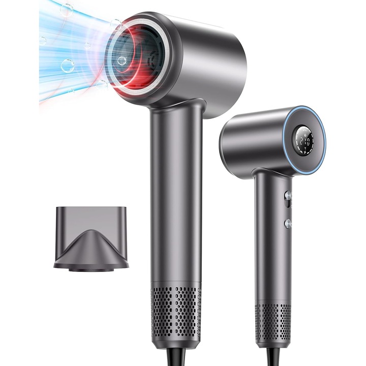 Професионален сешоар FadeBlade® ProVortex Ultra, 170 000 оборота в минута, функция за редуване на студено/топло, феонови отрицателни йони, безчетков мотор, 3 температурни настройки, 2 скорости, концентратор с магнитна приставка, 2000 W, сив