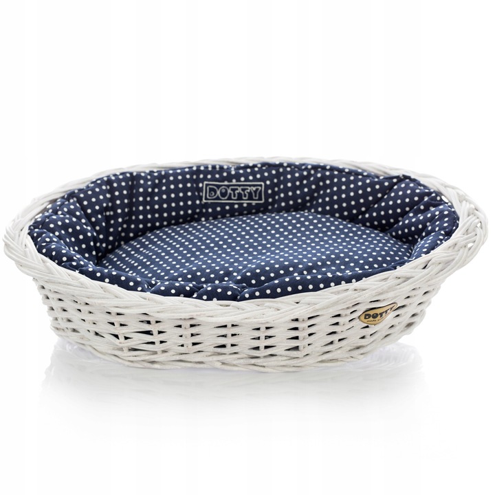 Кош за кучета и котки, DOTTY, тъмносин на бели точки, 55x42см, комплект с възглавница и подвижна основа