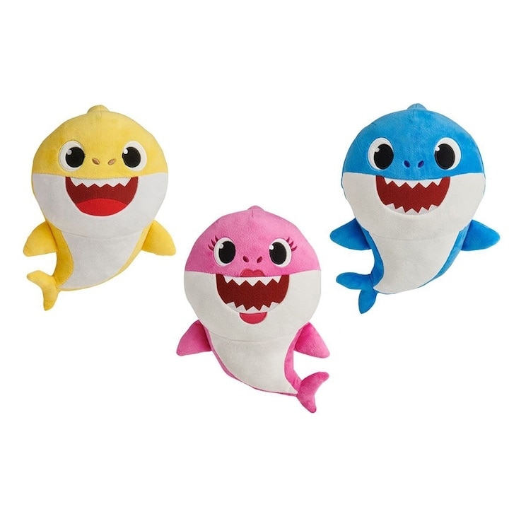 Set 3 Jucarii de plus Virtual Trend®, Baby Shark cu ventuza, multicolor, 23 cm