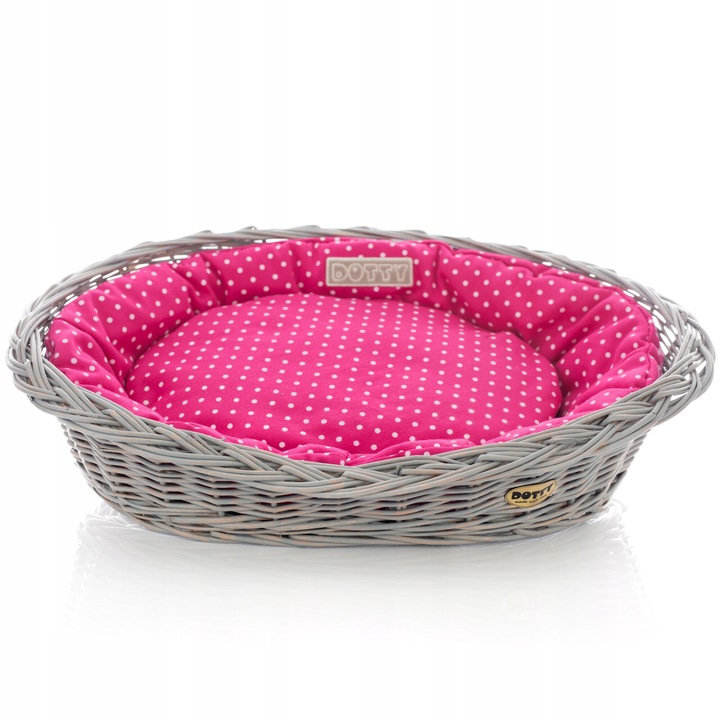 Pat pentru caini DOTTY, cos din ratan gri, dimensiuni 52x36cm, pentru animale mici