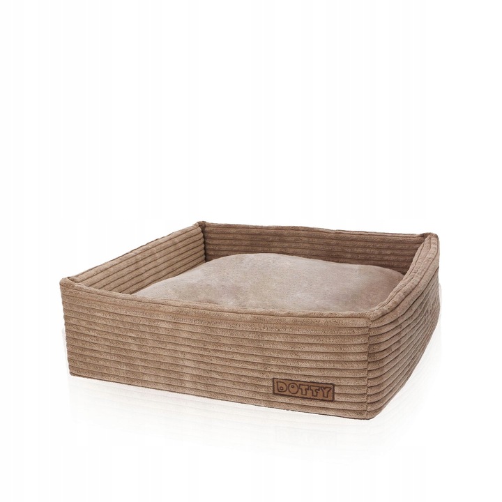 Кучешко легло CUBE DOTTY, текстил, полар, 50x50 см, шарка на бежови райета