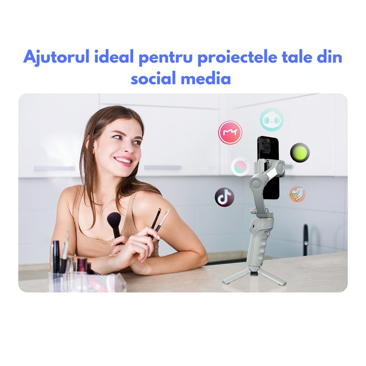 Стабилизатор за телефон, GoPro, Insta360, Gimbal с приложение за IOS и ANDROID, 3-осен стабилизатор, проследяване на лица и обекти, разклащане, bluetooth връзка
