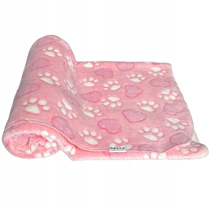 Одеяло за домашен любимец, DOTTY, шарка с лапи и сърца, полар, 60x40 см, Розово