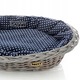 Macska- vagy kutyaágy, DOTTY, szürke rattan kosár, mérete 55x42cm, levehető párnával