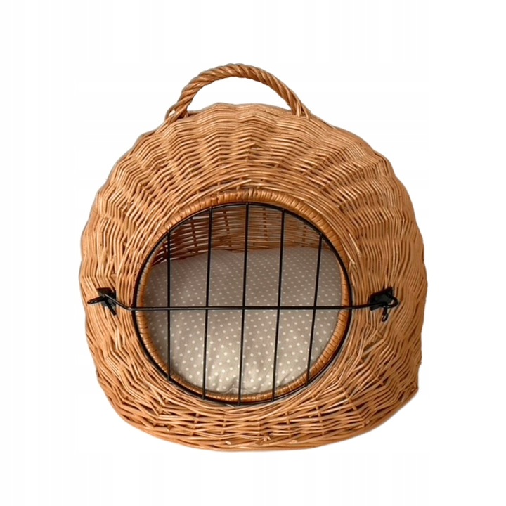 Cusca transport pentru pisici si caini, DOTTY, din ratan, perna din bumbac, 50x40x40cm