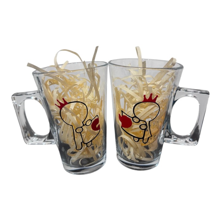 Set 2 cani transparenta cu imprimeu de Valentine's Day, 220 ml