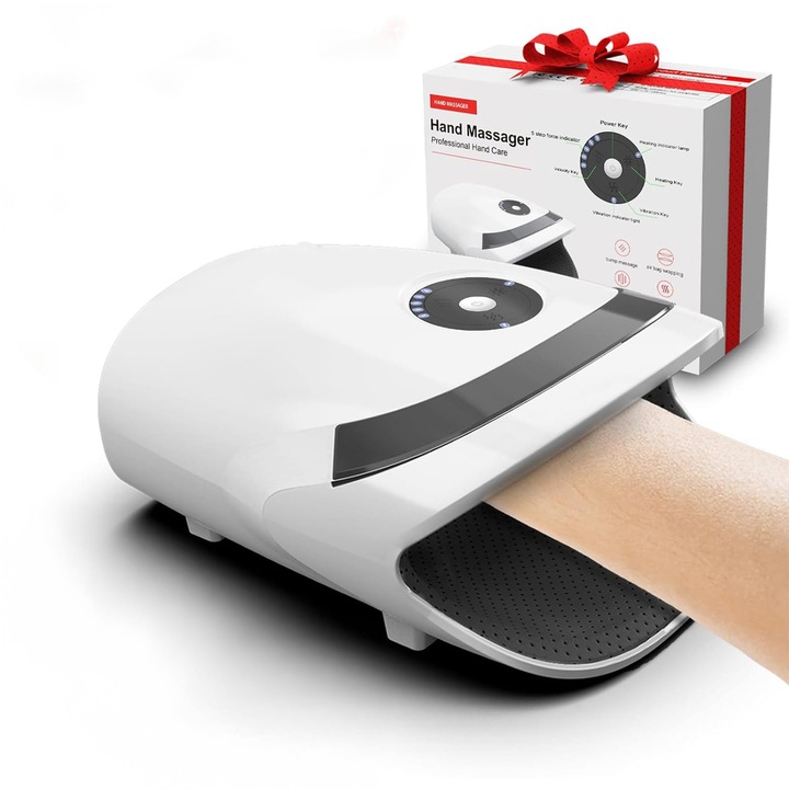 Kézi masszírozó, hordozható és újratölthető – 5 masszázsmód, 5 fűtési fokozat, 2200 mAh-s akkumulátor, 60-90 perces autonómia, kompakt és könnyű kialakítás a pihenéshez és fájdalomcsillapításhoz, fehér