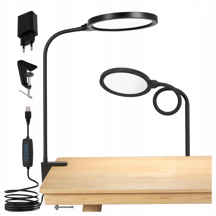Lampa de birou LED pentru citire Comutator reglabil 10W 3 culori, negru