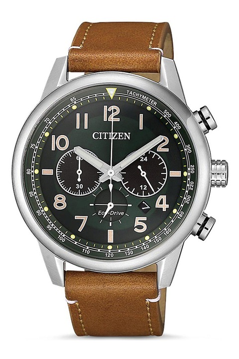 Citizen, Часовник Eco-Drive с хронограф, Сребрист, Кафяв