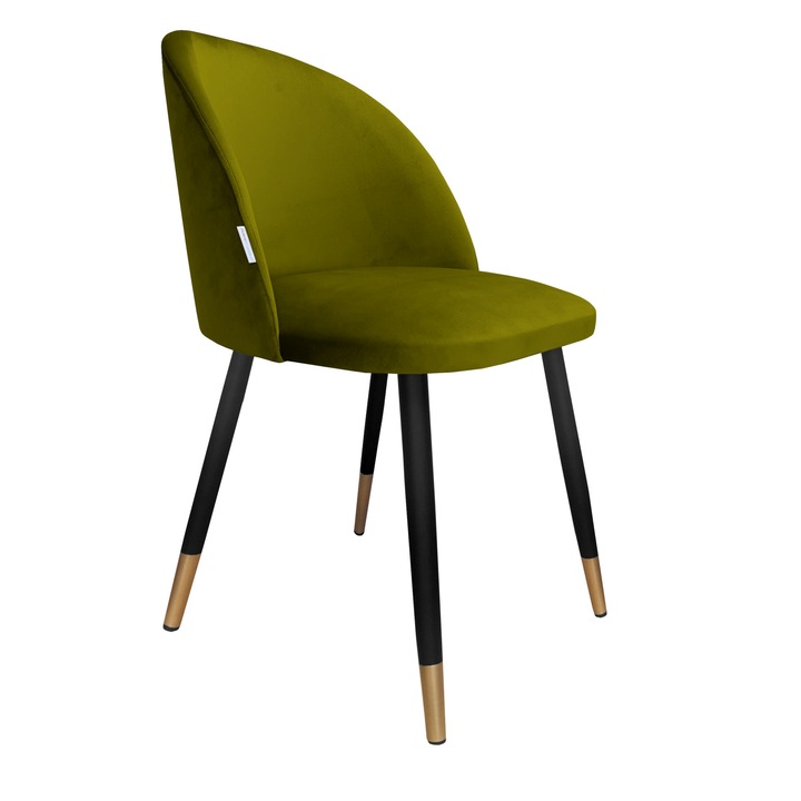 Стол Atos Colin, тапицерия от маслинено зелено кадифе, черни/златисти метални крака, размери 76x57x49см