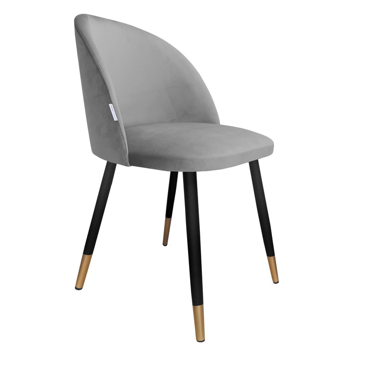 Стол Atos Colin, тапицерия от сиво кадифе, черна метална конструкция със златисти детайли, размери 76x57x49см