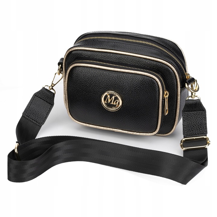 Maggio női táska, eco-bőr, fekete, 21x16x9cm, arany részletekkel