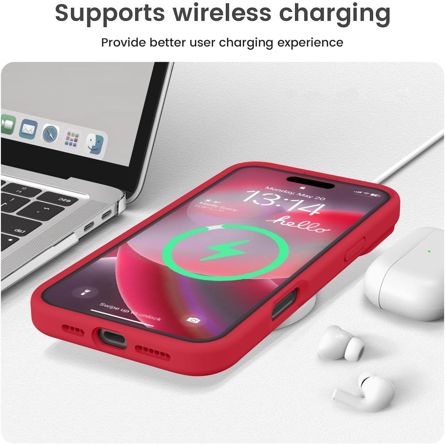 Husa de Protectie, Flippy, pentru iPhone 16, Liquid Silicone, cu Microfibra pe Interior, Protectie Antisoc, Compatibil Incarcare Wireless, Rosu