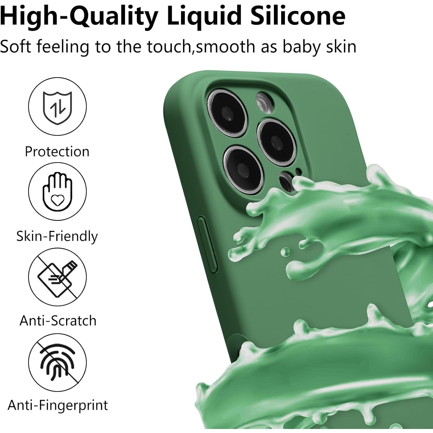Husa de Protectie, Flippy, pentru iPhone 16 Pro, Liquid Silicone, cu Microfibra pe Interior, Protectie Antisoc, Compatibil Incarcare Wireless, Verde