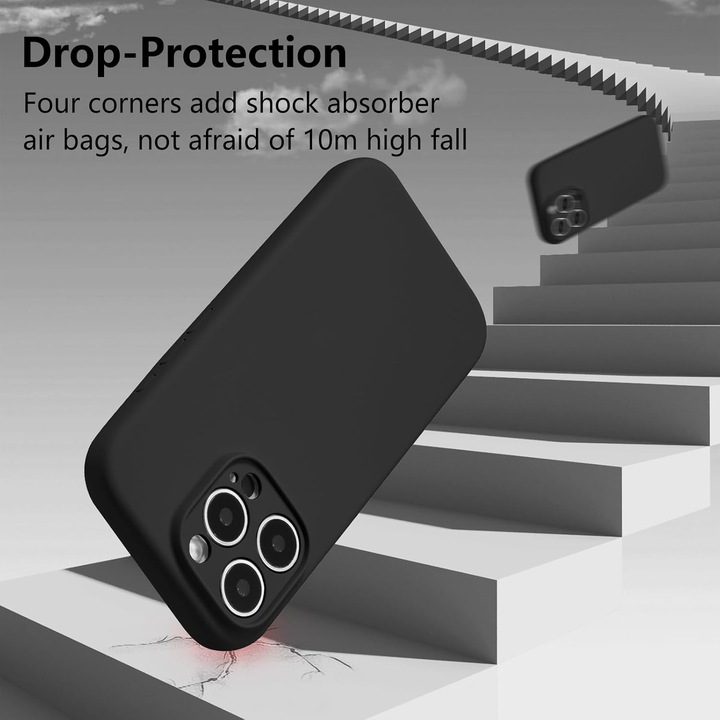 Husa de Protectie, Southern Sky, pentru iPhone 16 Pro, Liquid Silicone, cu Microfibra pe Interior, Aparare Antisoc, Dedicat Incarcare Wireless, Negru