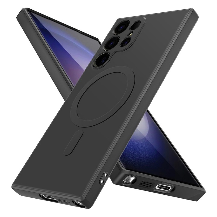 Магнитен защитен калъф за Samsung Galaxy S25 Ultra, OPTIM SOLUTION, Силикон с микрофибър, MagSafe, Удароустойчив, Безжично зареждане, Лек, Устойчив на надраскване, Core Protection Tech, Прецизни изрези, Черен