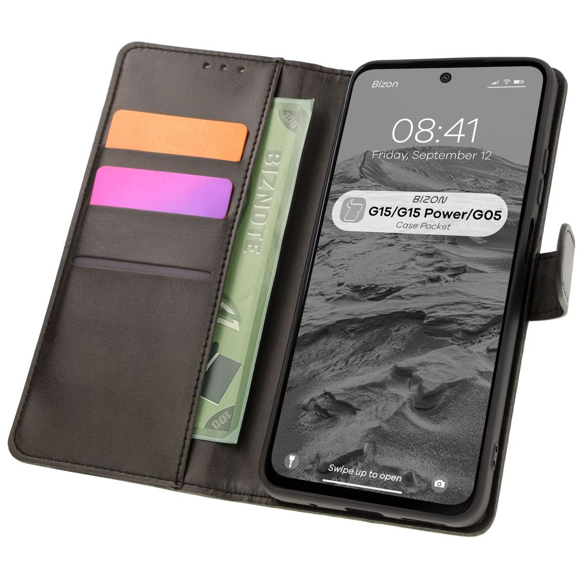 Husa Bizon Case Pocket pentru Motorola Moto G15 / G15 Power / G05, negru