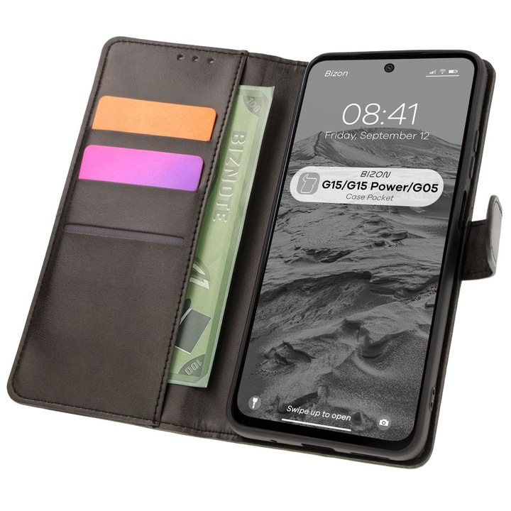 Husa Bizon Case Pocket pentru Motorola Moto G15 / G15 Power / G05, negru