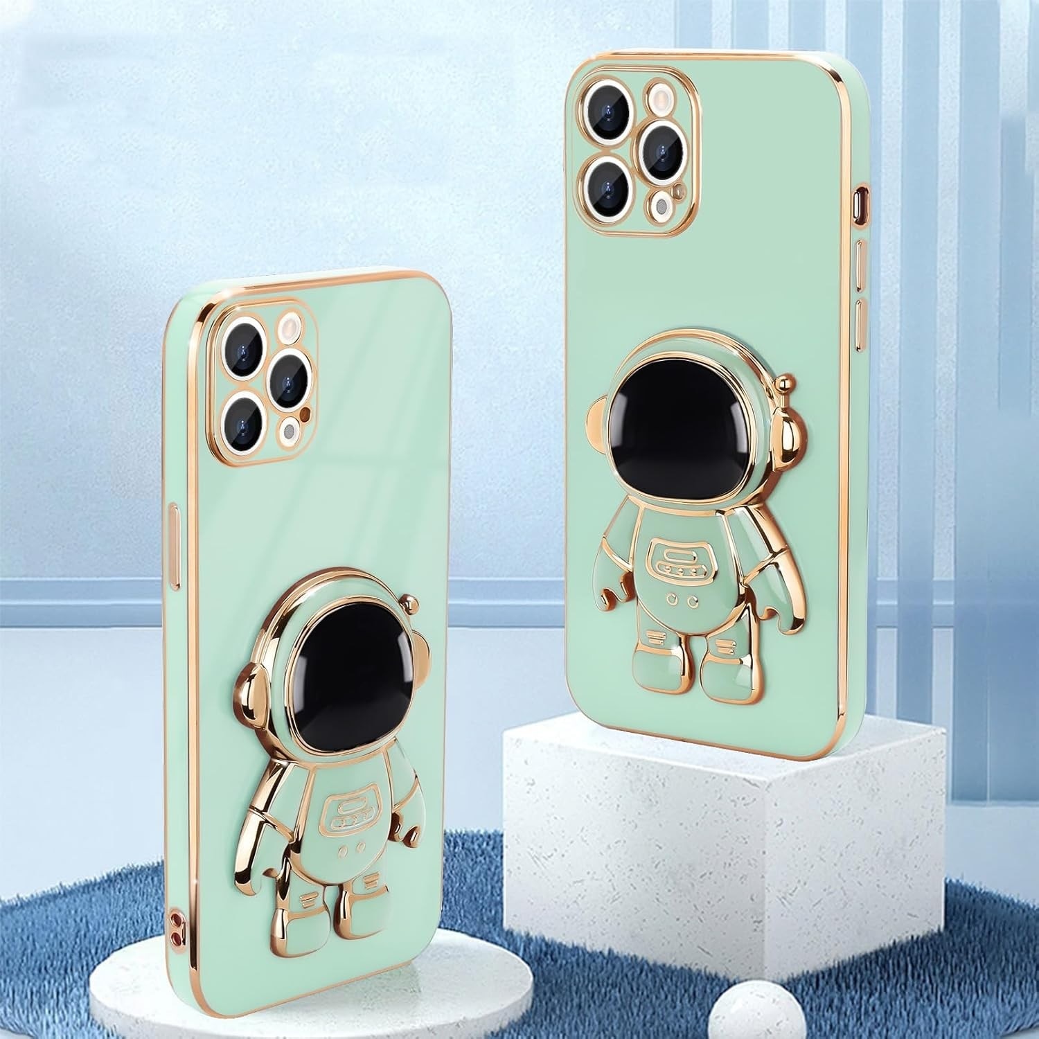 Husa de Protectie TPU 2in1, Flippy, pentru Apple iPhone 14 Pro, Astronaut cu Suport, Antisoc, Rezistenta la Impact, Protectie Camera, Verde