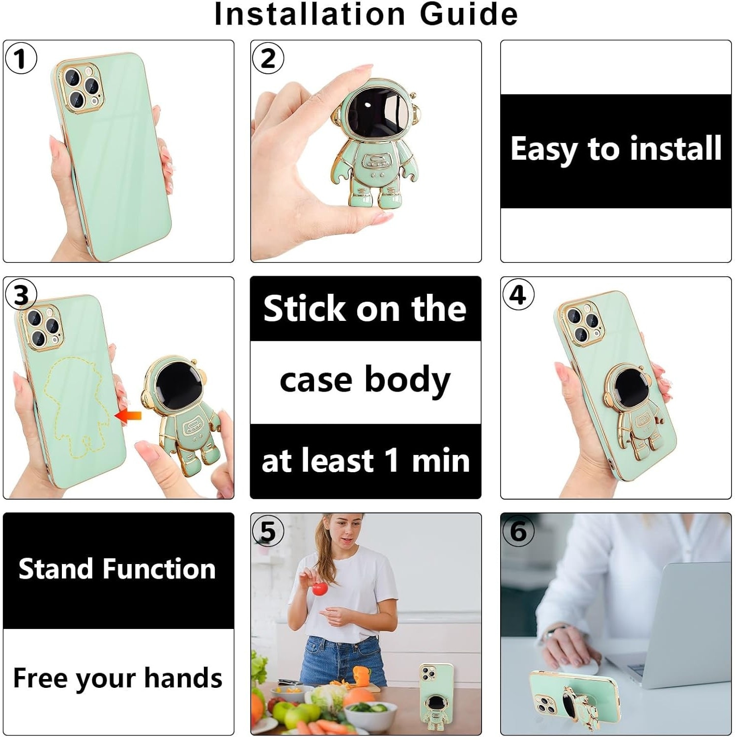 Husa de Protectie TPU 2in1, Flippy, pentru Apple iPhone 14 Pro, Astronaut cu Suport, Antisoc, Rezistenta la Impact, Protectie Camera, Verde