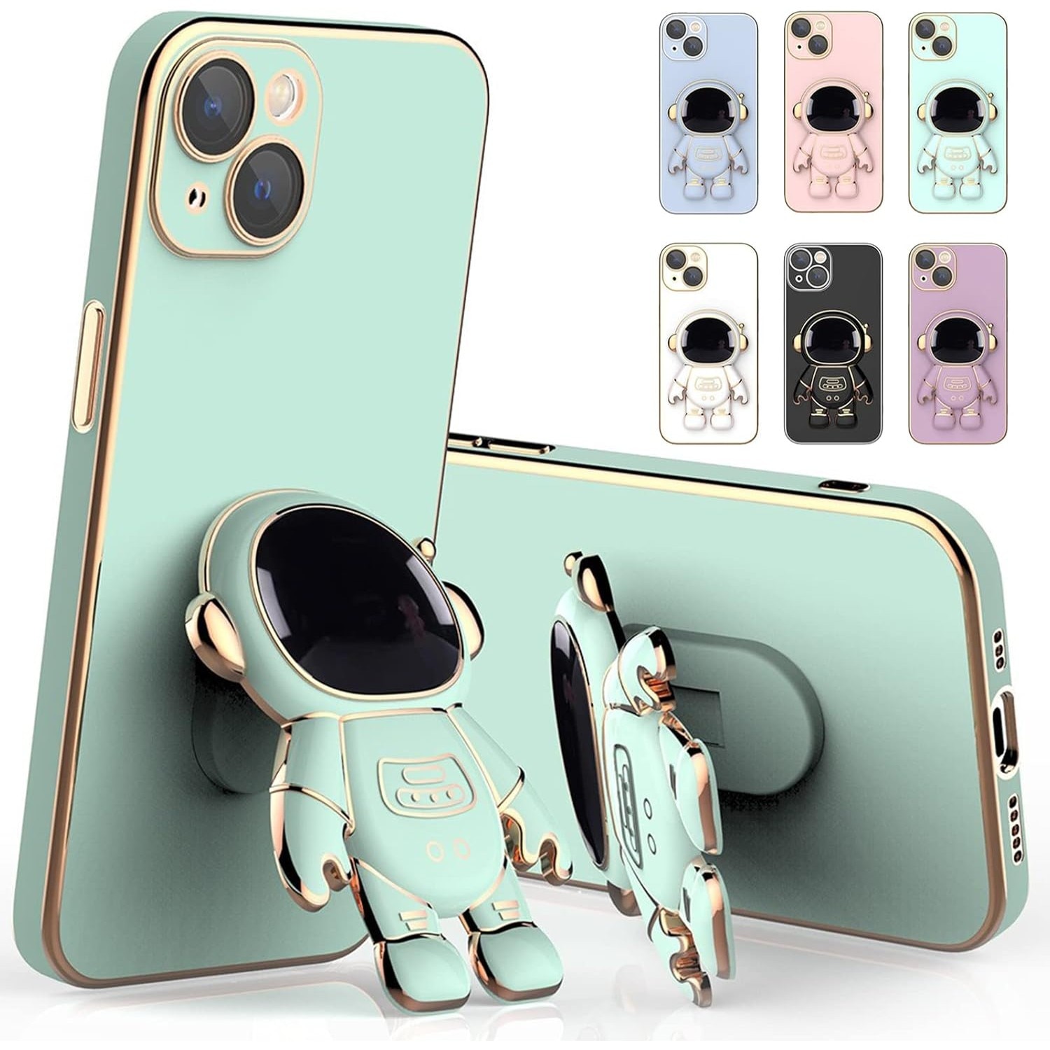 Husa de Protectie TPU 2in1, Flippy, pentru Apple iPhone 14 Plus, Astronaut cu Suport, Antisoc, Rezistenta la Impact, Protectie Camera, Verde