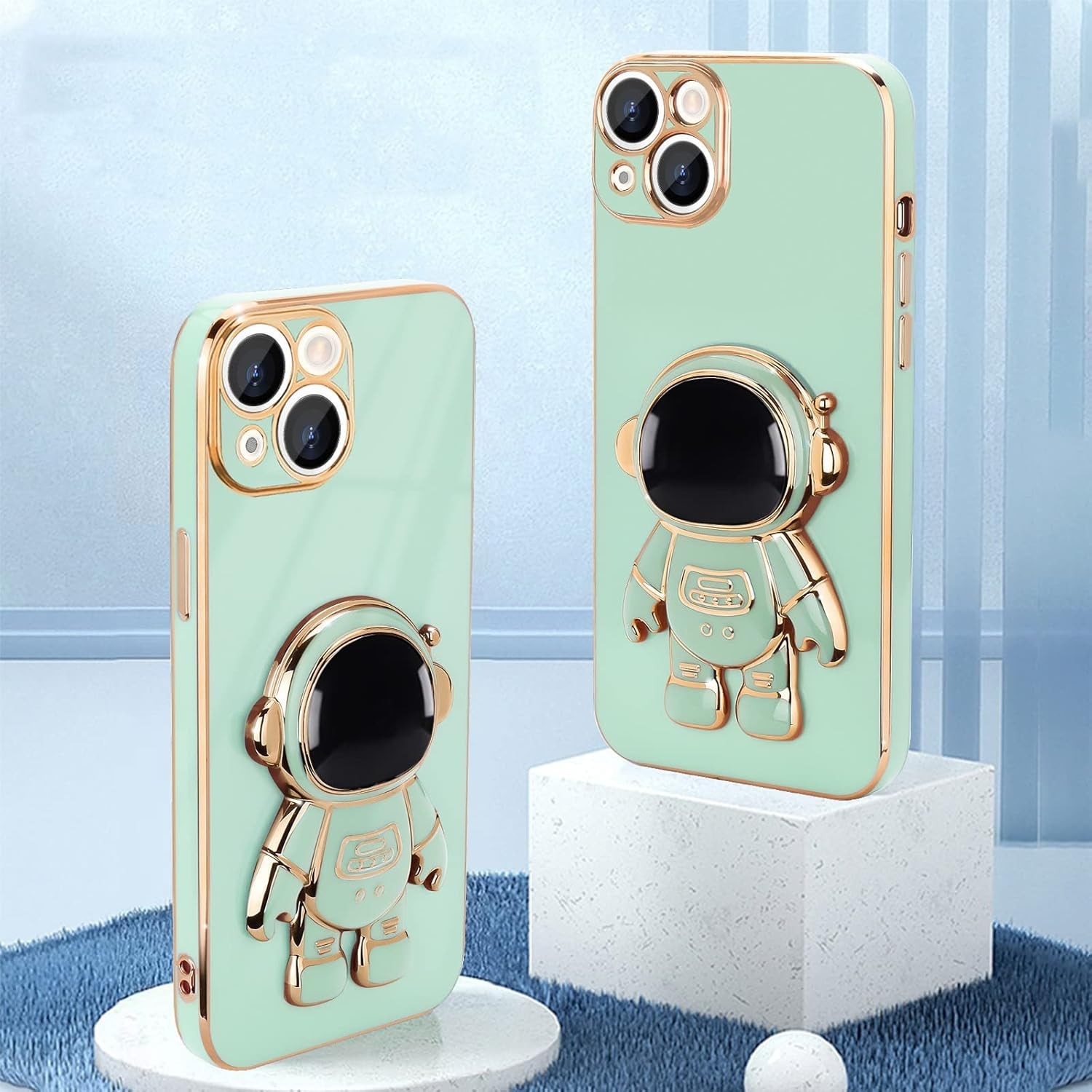 Husa de Protectie TPU 2in1, Flippy, pentru Apple iPhone 14 Plus, Astronaut cu Suport, Antisoc, Rezistenta la Impact, Protectie Camera, Verde