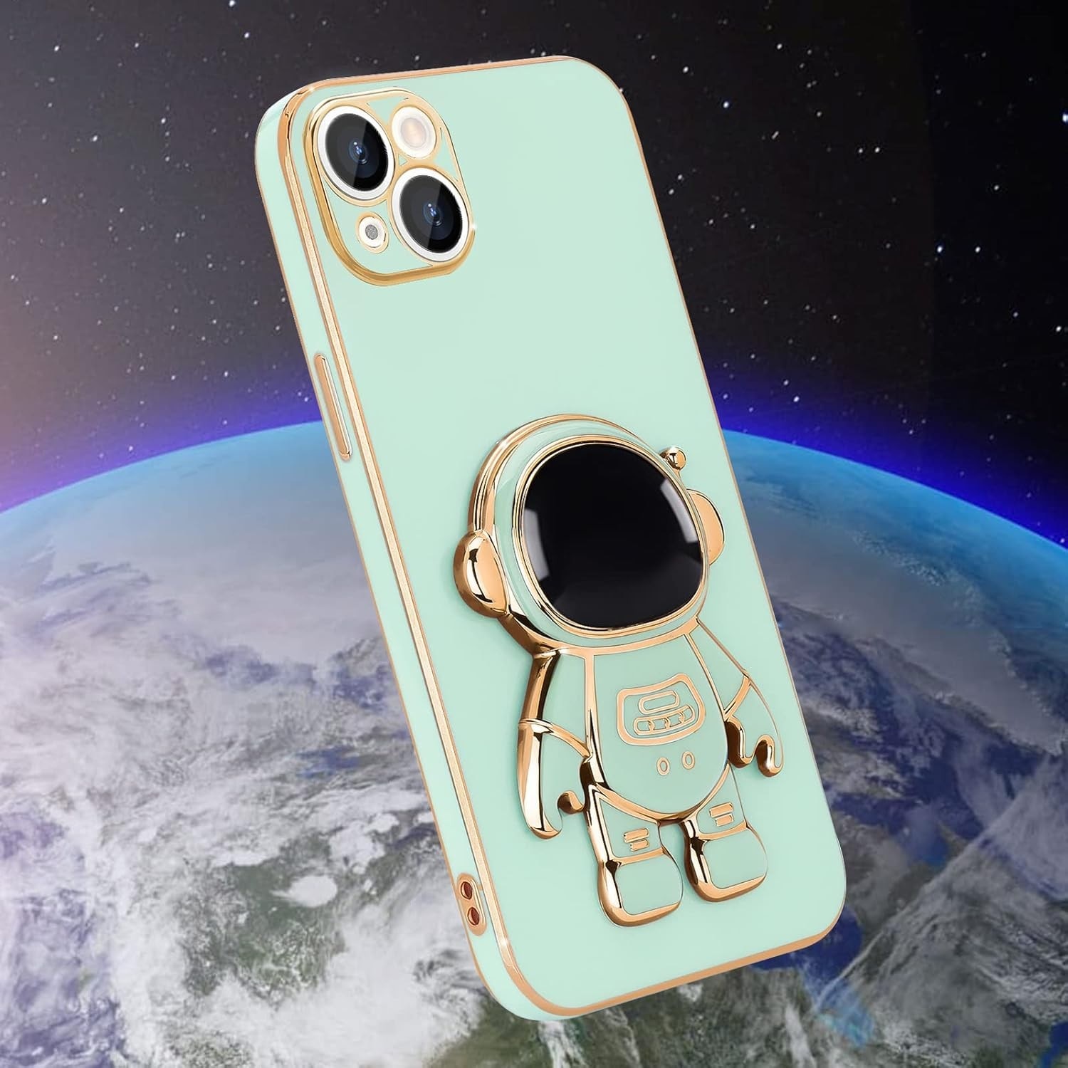 Husa de Protectie TPU 2in1, Flippy, pentru Apple iPhone 14 Plus, Astronaut cu Suport, Antisoc, Rezistenta la Impact, Protectie Camera, Verde